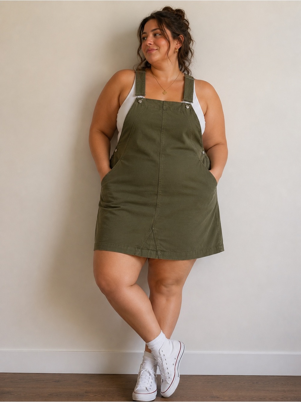 Celebrity Pink Olive Green Denim Overall Dress